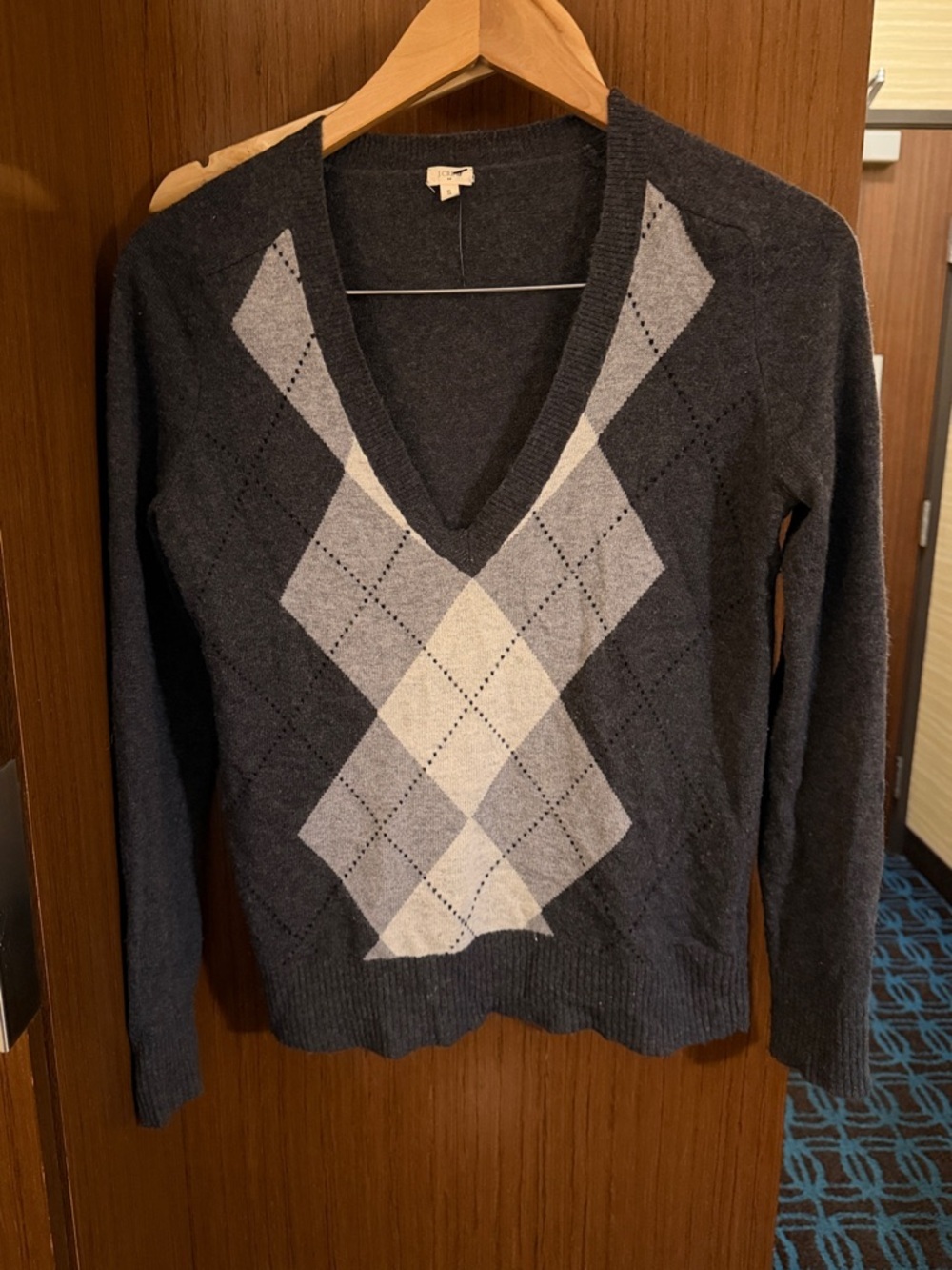 J. Crew Charcoal Gray Argyle V-Neck Sweater